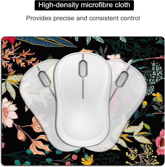 Small Mouse Pad Cute, Mini Mouse Pads for Wireless Mouse and Laptop, Travel Mousepads with Designs - Night Blooming Flowers, Kawaii Portable Mousepad with Rubber Base for Women - 5.5 x 7 in