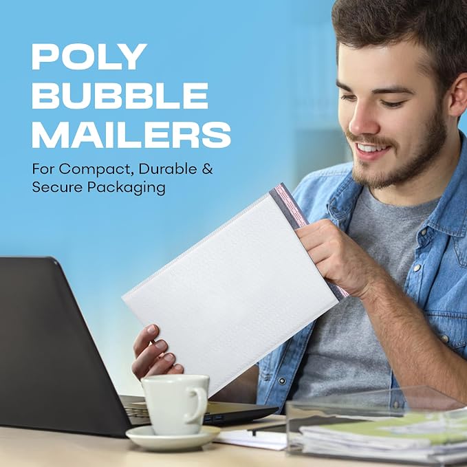 Arctic White Bubble Mailers 10x13 Self Seal Poly Padded Envelopes 200 Pack | Fits Books & Magazines, No Tape Needed, Cushioned Protection, Water-Resistant Poly, Bulk Pack for Small Business