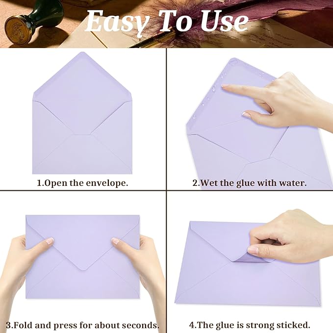 200 Pack A7 Envelopes, Light Purple Greeting Card Envelopes Self Seal, 5.24 x 7.24 in Envelopes for Birthday Graduation Baby Shower Wedding Invitation Cards
