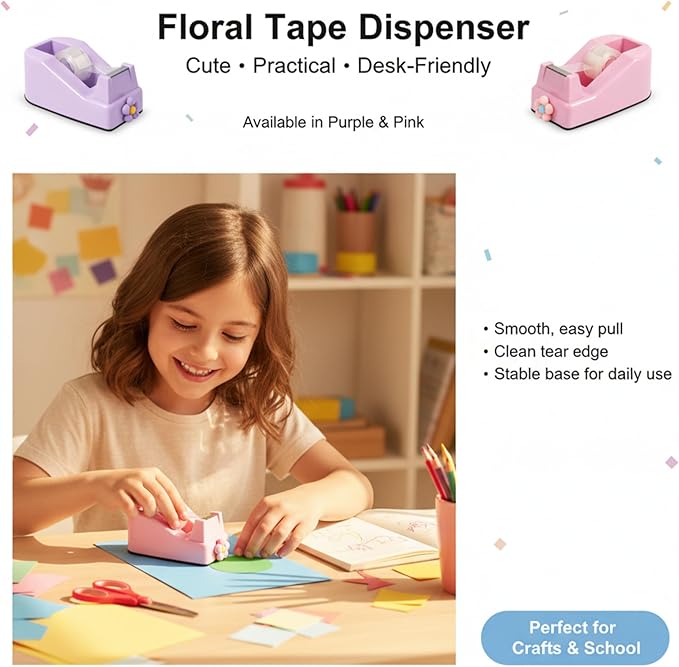 Tape Dispensers,Purple/Pink Tape Dispenser,Tape Dispenser Desk with Stable Weighted Base,Easy One-Hand Use for Scrapbook,Duct Tape & Packing Tape,Ideal for Vision Board Supplies,Office&School Supplies