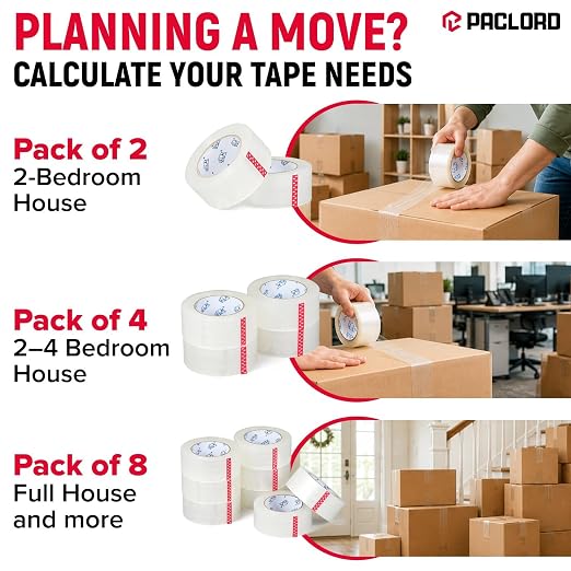 2" x 110 Yards Clear Packing Tape, Pack of 4 - Heavy-Duty 2.6 Mil Thick Carton Sealing Tape with Industrial Strength Adhesion for Packaging, Moving, or Shipping Boxes | Heavy-Duty 2.6 Mil Thick Carton Sealing Tape with Industrial Strength Adhesion for ...
