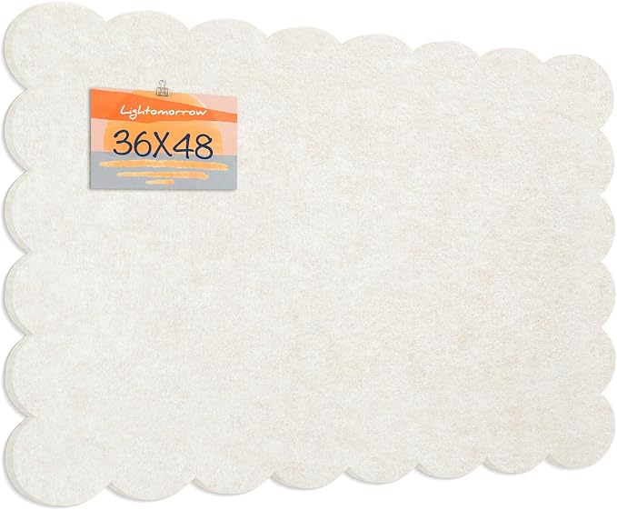 Scalloped Bulletin Board 48x36 inches, Decorative Felt Pin Board for Wall | Cute Cork Board Alternative with Push Pins, Foldable Display Vision Board for Photos, Notes & Reminders