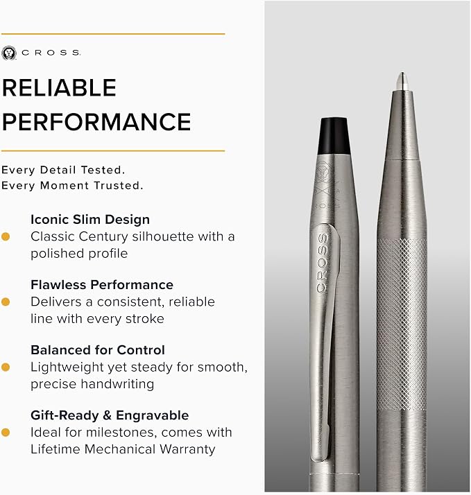 Cross Classic Century Titanium Gray Micro-knurl Ballpoint Pen, Black Ink | Refillable Ballpoint Pen for Effortless Writing, Durable Construction, Premier Distinctive Look, Gift-Ready, Medium Point