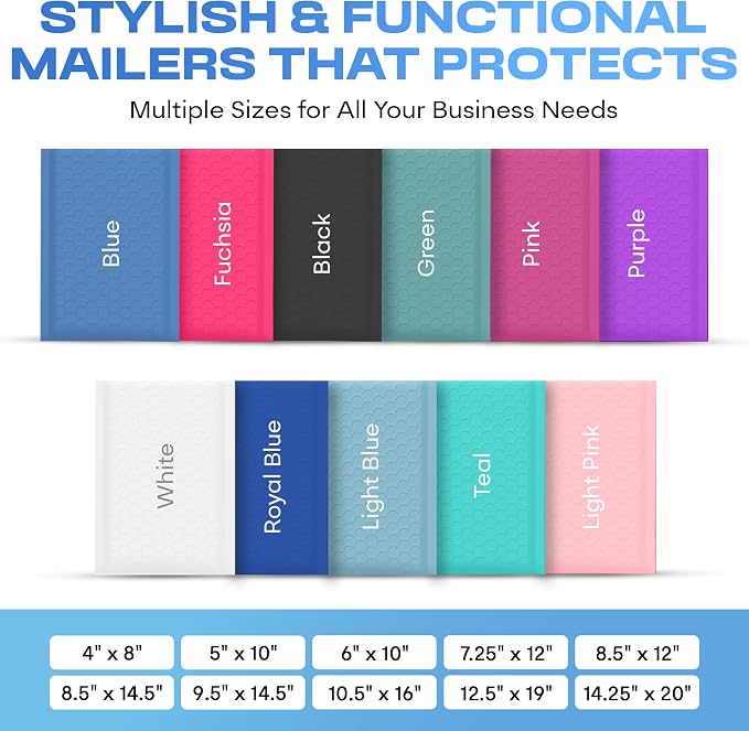 Light Blue Bubble Mailers 7.25x12 Poly Padded Envelopes #1 200 Pack | Fits Comics, Photos & Cards, Self-Seal Closure, Cushioned Protection, Water-Resistant Poly, Bulk Pack