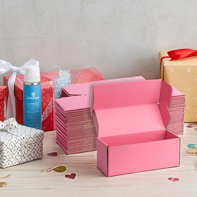 Small Shipping Boxes 10x4x4 Inches – Pink Corrugated Cardboard Boxes (20-Pack) for Mailing, Packing, Small Business & Gift Packaging - Recyclable & Sturdy