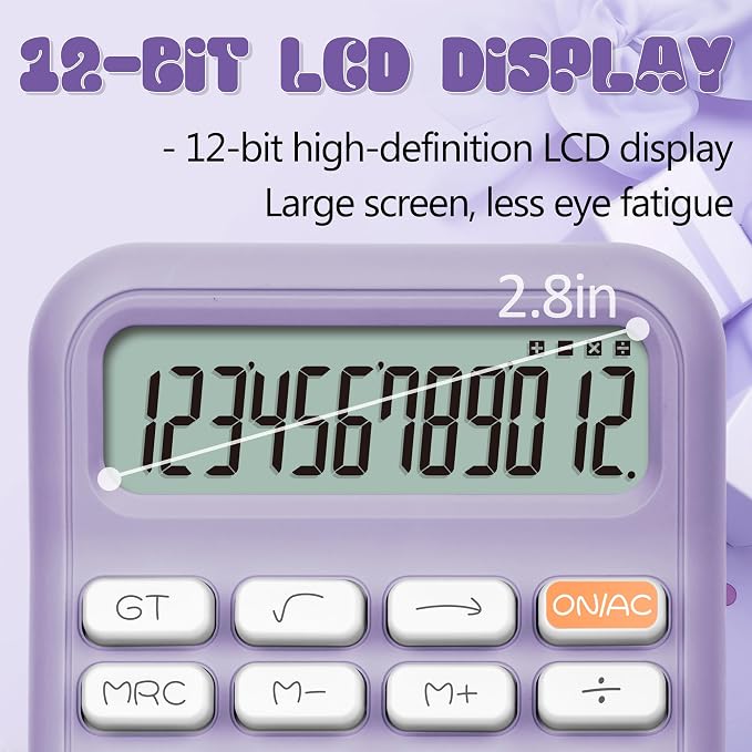 Desk Calculator, 12-Digit Large LCD Display and Big Buttons | Cute and Aesthetic Design for Office Work, School, Home Study, and Everyday Use
