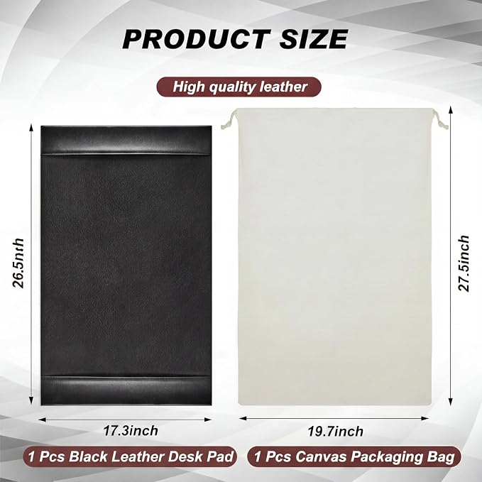 26.5 x 17.3 Inch Leather Desk Pad with Side Rails Mat, Black | Executive Office Desk Mat, Smooth Writing Surface, Desktop Protector Covers Mouse Keyboard, Elegant Gift, Men Dad Husband