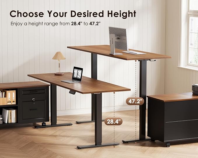 55" L Shaped Electric Standing Desk with Cabinet Sets, Walnut/Black | Mobile Drawers & File Cabinet Sets for Flexible Layout, Height Adjustable Executive Stand Up Desk for Home Office Workstation