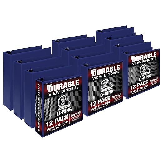 Samsill Durable 2 inch 3 Ring Binder, D Ring Binder, 100% Recycled Chipboard, Blue, 12 Pack