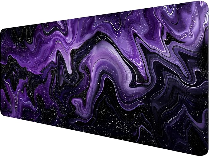 Dark Purple Ripples Desk Pad Mouse Pad Black Purple Lines Large Gaming Mouse Mat with Stitched Edges,Non-Slip Waterproof Rubber Base Mous Mat Office Computer Keyboard Laptop Home 35.4"x15.7"