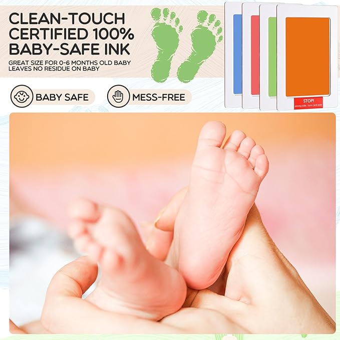Jetec 8 Set Inkless Baby Footprint and Handprint Kit, Clean Touch Ink Pad for Baby Hand and Footprints, Dog Paw Print Kit with Ink Pads and Imprint Cards for Newborns Babies Pets Gifts (4 Colors)