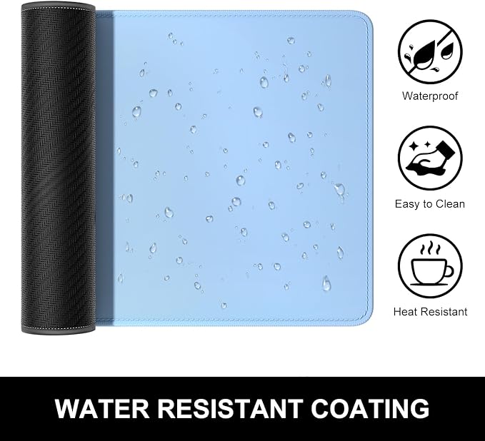 Hsurbtra Desk Pad, 32" x 16" Premium-Textured Desk Mat, Stitched Edge Anti-Slip Waterproof Rubber Mouse Pad, L Extended Computer Mat for Office Gaming Laptop Keyboard Sky Blue