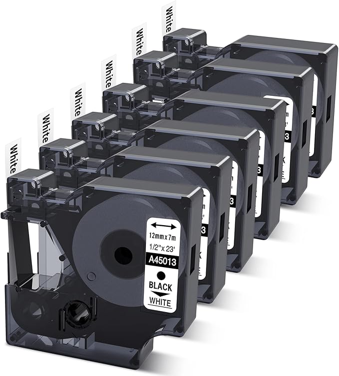 6-Pack Compatible with Dymo D1 Label Tape 45013 1/2 Inch x 23 Ft Replace for DYMO Label Maker Refills d1 a45013 S0720530 Black on White 45013s for LabelManager 160 280 210D 360D 420P PnP
