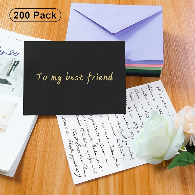 200 Pack A7 Envelopes, Black Greeting Card Envelopes Self Seal, 5.24 x 7.24 in Envelopes for Birthday Graduation Halloween Baby Shower Wedding Invitation Cards