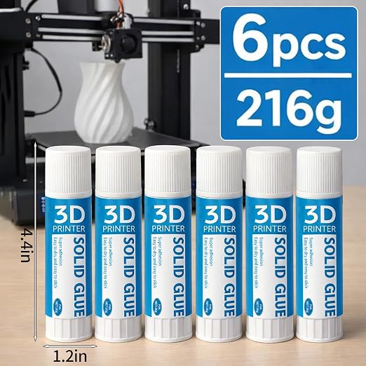 3D Printer Glue Stick 3D Printer Bed Adhesive Solid Glue Sticks 6Pcs | For 3D Printing Hot Bed Build Plate PLA/ABS/PETG/PC/PA/TPU Filaments, Glass, Easy Release & Washable (1.27oz/36g x 6)