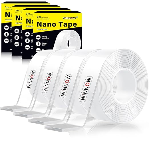 WINNOW 4 Pack Double Sided Tape，1.2" x 120" Double Sided Mounting Tape - Bulk Supply for Contractors, Crafters & Commercial Use，Adhesive Tape for Office, Hotel, School, Factory