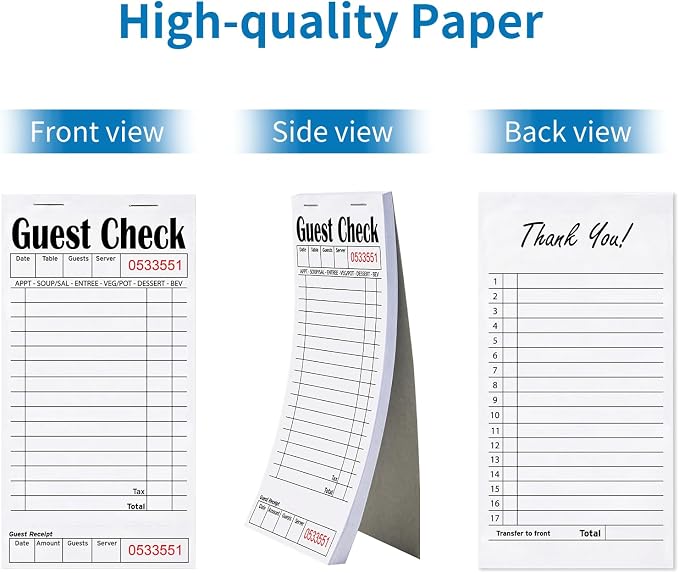 ZPARIK 24 Pack Guest Checks Books for Servers Server Note Pads, White | 24 Pack Guest Checks with 50 Sheets Per Book, Multiple Colors, Waitress Notepad for Restaurants, Perfect for Servers