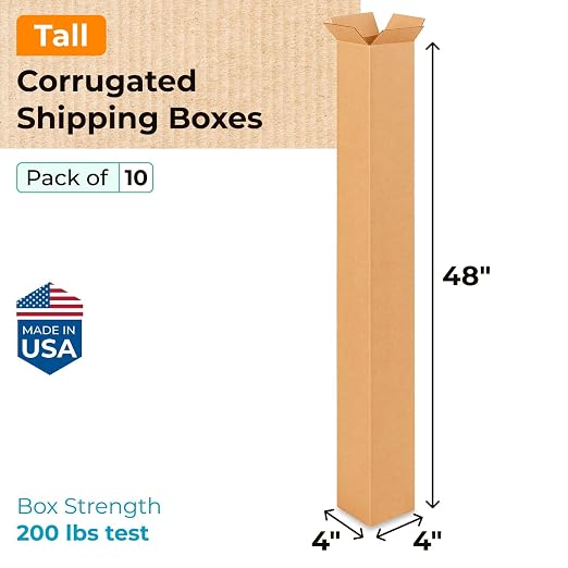 Tall Moving & Shipping Boxes 4x4x48 inches (10-Pack) - Extra Strength 200 lb vs Regular - Corrugated Packing Boxes for Moving - Carton Box for Moving - Moving Supplies Box by IDL Packaging | Extra Strength 200 lb vs Regular - Corrugated Packing Boxes f...