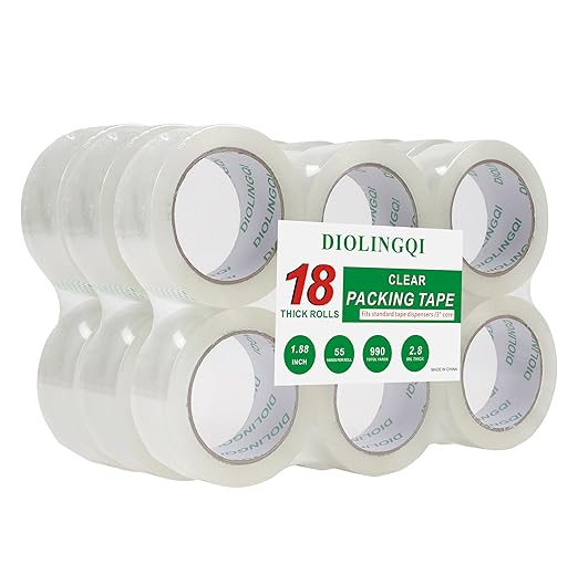 18 Rolls 55 Yards Roll, Total 990 Yards Clear Packing Tape, Heavy Duty Shipping Tape for Packaging Moving Sealing, 2.8 mil Thick, 1.88 inches Wide