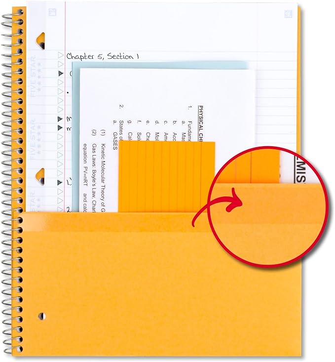 Five Star Spiral Notebook + Study App,5 Subject,College Ruled Paper,8-1/2" x 11",200 Sheets,Fights Ink Bleed,Water Resistant Cover,Black (72081),(Pack of 6)