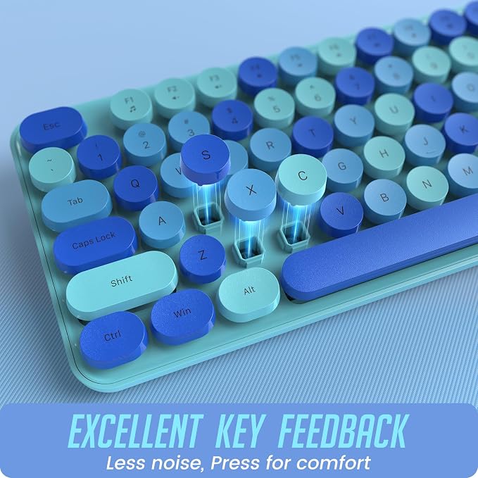 Wireless Keyboard and Mouse, Full-Sized Typewriter Keyboard Silent, Blue | USB Full-Sized Quiet Keyboard, Cute Colorful Round Keycaps, Plug & Play, Compatible with PC, Computer, Laptop