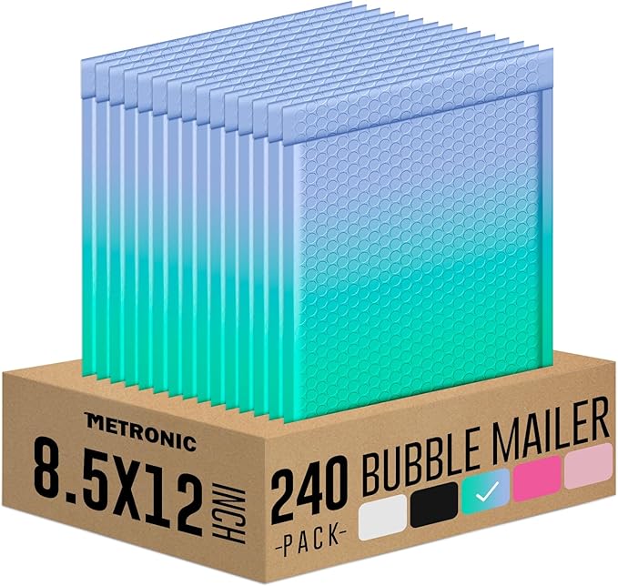 Metronic 240 Pack Bubble Mailers 8.5x12 Inch PurpleTeal Usable Size 8.5x11'' Pretty Bubble Mailer Waterproof Padded Envelopes for Gift Packaging, Mailing, Shipping, Small Items Bulk