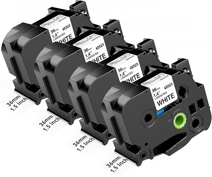 TZe-261 Compatible with Brother P-Touch Label Tape Tze Tape 36mm 1.5 in Black On White TZ Laminated for PT-P910BT PT-950NW PT-9600 Label Maker Refills 36 mm, 1 1/2" x 26.2' (8m), 4-Pack