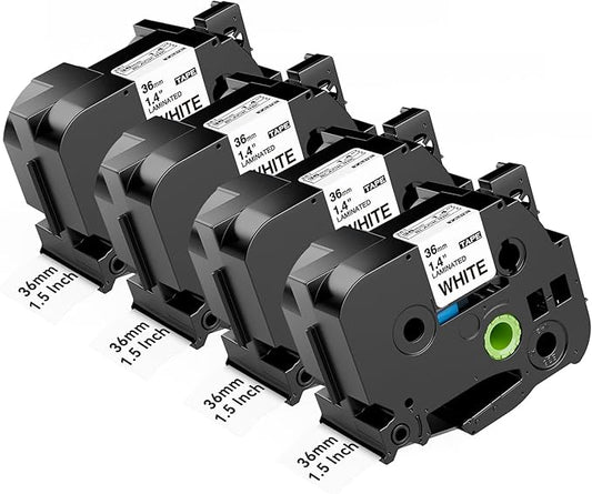 TZe-261 Compatible with Brother P-Touch Label Tape Tze Tape 36mm 1.5 in Black On White TZ Laminated for PT-P910BT PT-950NW PT-9600 Label Maker Refills 36 mm, 1 1/2" x 26.2' (8m), 4-Pack