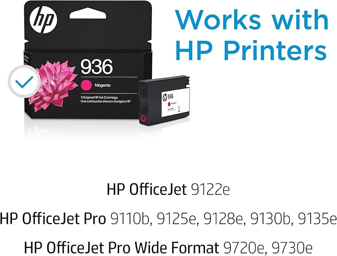 HP 936 Magenta Ink Cartridge | Works with OfficeJet 9120, Pro 9110, 9120, 9130, Wide Format 9730 | Eligible for Instant Ink | 4S6V0LN
