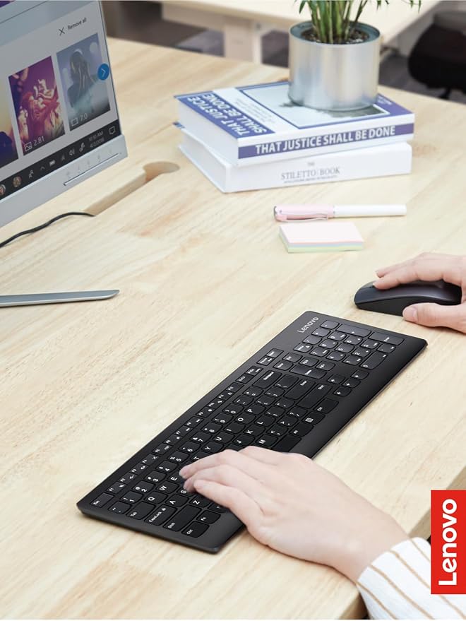 Lenovo 510 Wireless Combo with 2.4 GHz USB Receiver, Slim Full Size Keyboard, Full Number Pad, 1200 DPI Optical Mouse, Left or Right Hand, GX30W75336, White