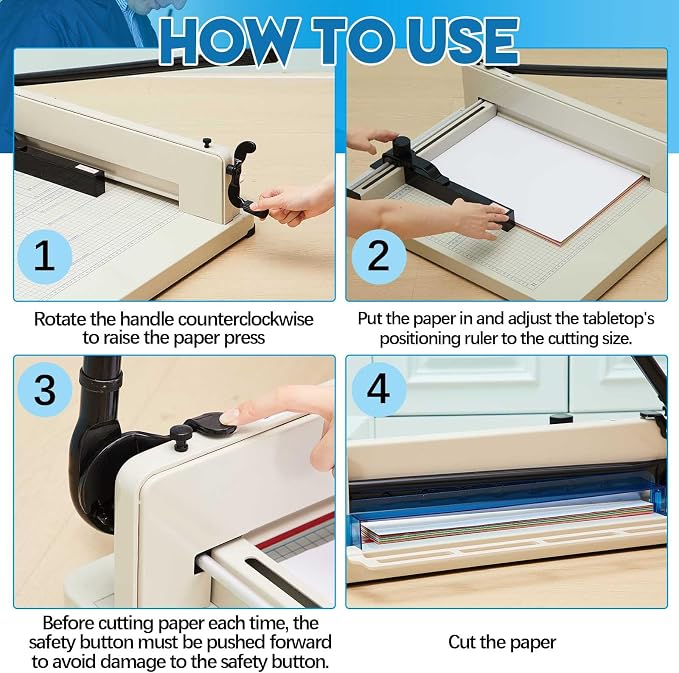 Threlaco 17 Inch A3 Heavy Duty Guillotine Paper Cutter 400 Sheet Capacity Guillotine Paper Cutter Stack Cards Trimmer Solid Steel with Metal Base for Cardstock Leather Office Home School (White)