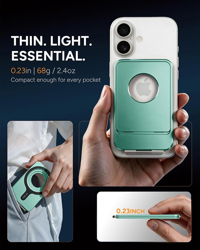 1ST IDEA for Magsafe Tripod, Tripod for iPhone Lightweight Aluminum Alloy & Angle Adjustment & Strong Magnets iPhone Tripod Stand Compatible with 17/16/15/14/13/12 (Included Metal Ring)
