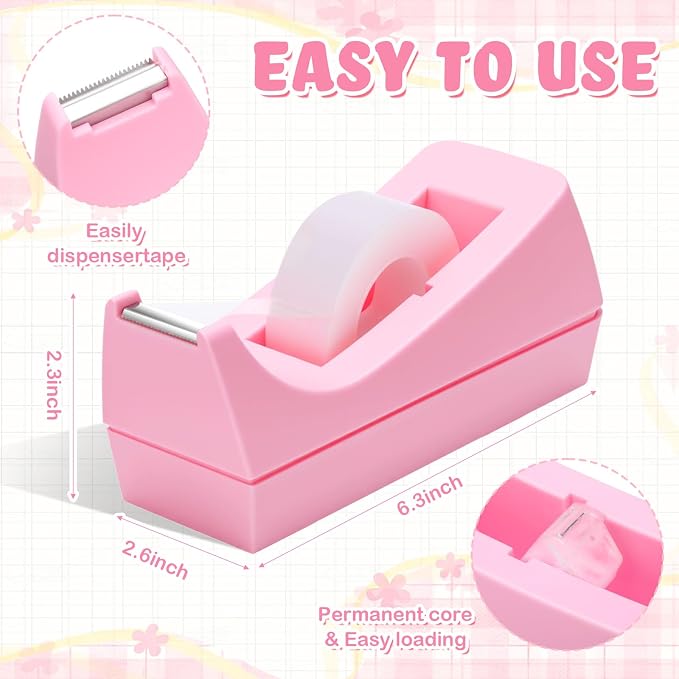 6 Pack Desktop Tape Dispensers Non Slip Base Bulk Set,Pink | Stable Weighted Bottom Prevents Sliding, Fits Standard Rolls, Ideal for Office Home Classroom Desk, Refills Not Included