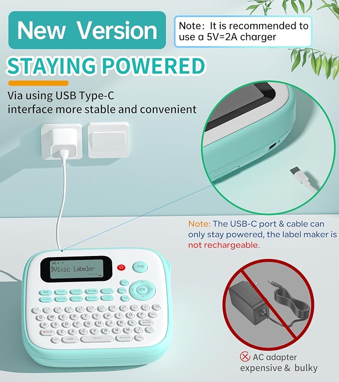 Vixic Label Makers, Label Maker with Different Fonts, D210S Labeler Machine | Portable Labelmaker Machine with QWERTY Keyboard, 12mm Laminated Waterproof-Labels for Home Office School Kids Items