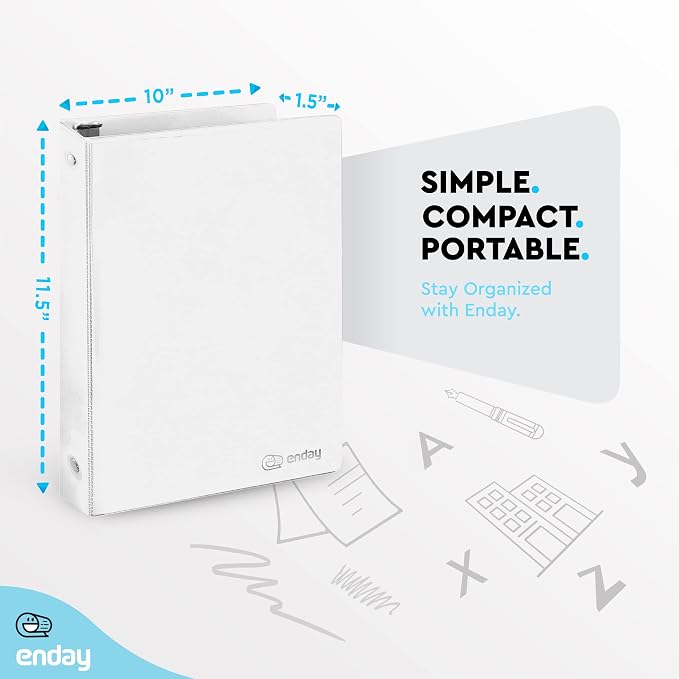 Enday 1 Inch Binder, White 3 Ring Binder 1 Inch, Heavy Duty Three Ring Binder, 175 Sheets Capacity - One Inch Binder for Home School and Office