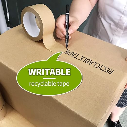 TAPEBEAR Eco-Friendly Kraft Paper Tape, Biodegradable Kraft Paper Tape, Recyclable Writable Packing Tape, Non-Coated Surface for Masking, Sealing, 2inch x 60yards, 24Rolls