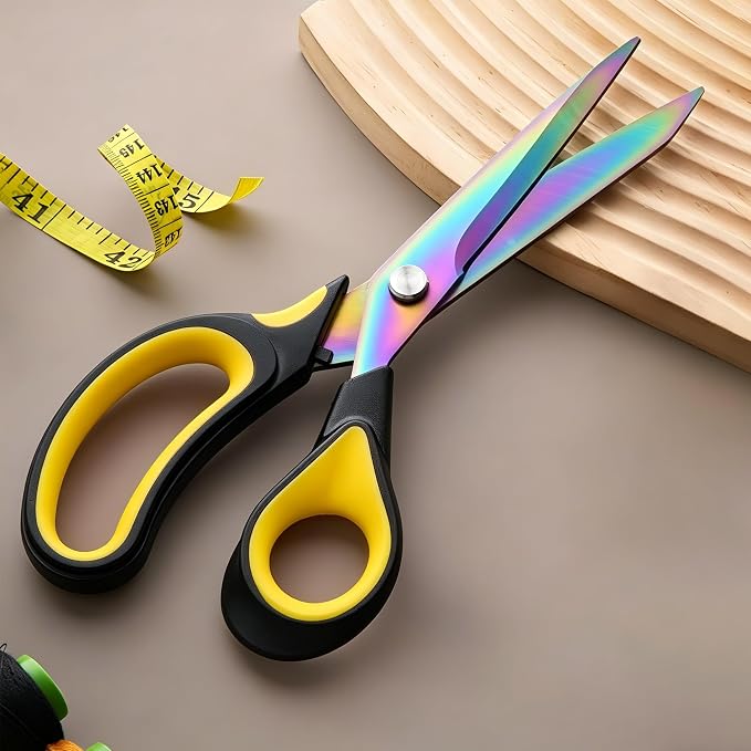 Multi-Purpose Scissors, 9.5" Sharp Sewing Scissors, Professional Heavy Duty Titanium Coating Forged Stainless Steel Shears for Fabric Leather, Dressmaking, Tailoring, Home, Office & School