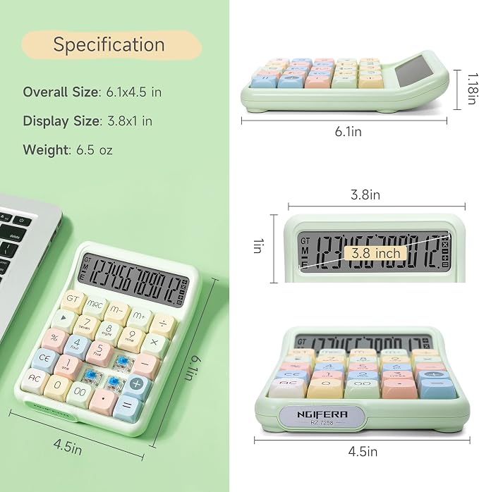 Mechanical Switch Calculator, 12 Digit Large LCD, Big Buttons | Real Mechanical Keypad with Tactile Feedback for Office Work, Study, and Everyday Use