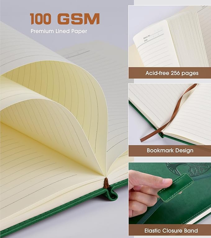 Lined Journal Notebook for Women Men,256 Pages B5 Large Hardcover Leather Journals for Writing,Travel,Business,Work & School,College Ruled Notebooks for Note Taking,Diary Notepad 7.8"×10.2"