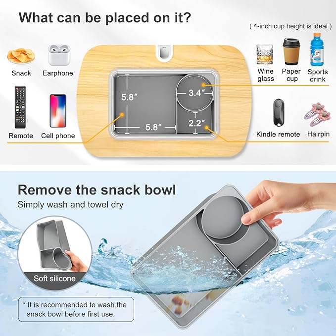 Tablet Stand Pillow with Snack Bowl, iPad Lap Holder for Hands-Free Reading and Relaxation on Bed,Couch,Recliner, 360° Rotating Clip for 4.7-13" Kindle,eBook,Tablet,iPhone (Birch Gray)