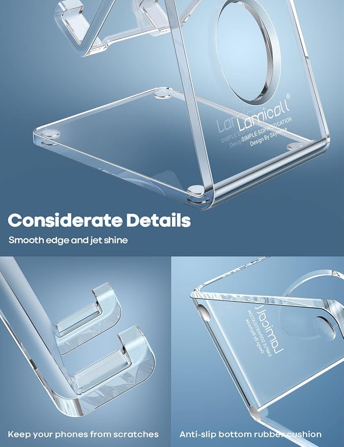 Lamicall Clear Acrylic Cell Phone Stand, Office Desk Decor Accessories | Office Cubicle Decor, Accessories & Workspace Organizers for Women, Teacher Desk Essentials, Cute Work From Home Supplies
