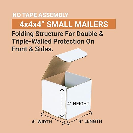 BOX USA Shipping Boxes Small 4"L x 4"W x 4"H 50-Pack - Corrugated Cardboard Box for Shipping, Mailing, Packing, Packaging and Storage