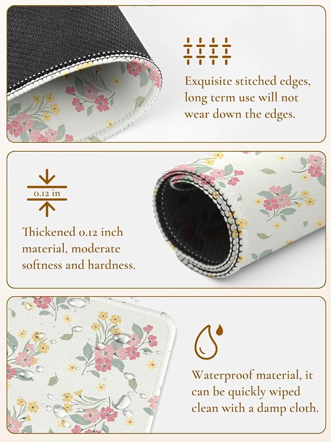Colorful Bouquet of Flowers Mouse Pad, Waterproof Aesthetics Mouse Pads Design, Non-Slip Rubber Base Computer Simple Funny Mousepad,Small Mouse Mat Desk Accessories Office Supplies, Beige
