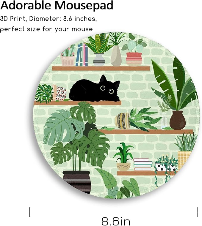 Immaturus Cat Mouse Pad, Cute Small Mousepad for Desk Gaming Work Office | 8.6" x 8.6", Travel, Home Decor Desk Accessories, Round, Non-Slip Base, for Wireless Mouse Laptop Computer, Girls Cat Lover