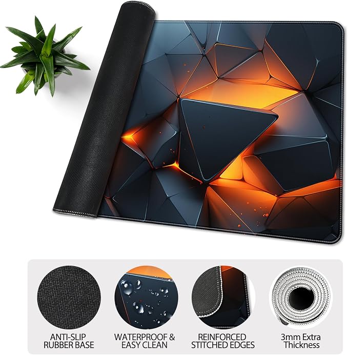 35.4 x 15.7 in, XXL Large Mouse Pad for Desk, Extended Keyboard Mouse Mat for Computer Office, Big Mouse pad with Stitched Edges, Gaming Pc-Abstract Lines on a Black