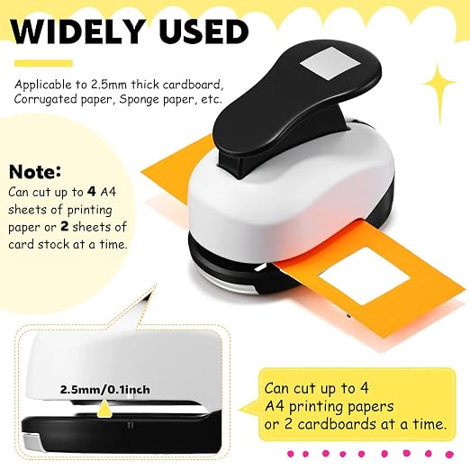 CHENGU 6 Pcs Square Punch Set 3in/2in/1.5in/1in/0.6in/0.3in Scrapbook Hole Punchers Crafting with 10 Sticker Paper Square Cutter Scrapbook for Office Supplies DIY Albums Photos(Black)