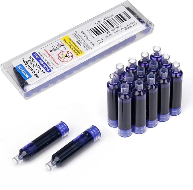 WRITECH W-1784 Cartridge Blue Ink: 16ct for Clictek Fountain Pen | Refillable Design Ink Cartridges Only for WRITECH Clictek Fountain Pens, Blue or Black Available, No leaking Smooth Writing