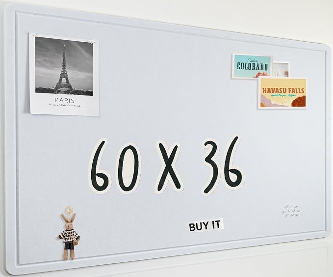 AKTOP Foldable Felt Bulletin Board for Wall, 60x36 inches, White | Large Cork Board Alternative with 25 Pushpins, Decorative Photo Display Board Pin Board 5x3, For Home, Office & School