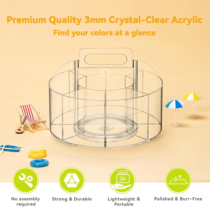 Ohuhu 360° Rotating Acrylic Marker Storage Organizer for Alcohol Markers | Clear Acrylic Pen Holder with Hidden Handle, 10 Compartments for Markers Pens & Pencils, Home Classroom Office Desk Organizer