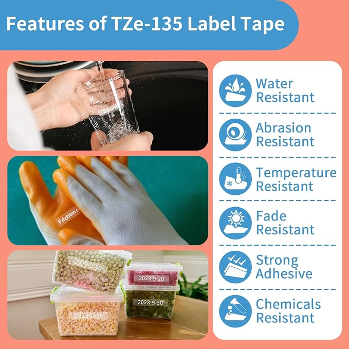 TZe-135 White on Clear TZ Tape Compatible with Brother 12mm 0.47 Laminated | White Clear Label Tape for Brother PTouch PT-D210 D220 D200 H110 D400 D410 1880 Label Maker, 3-Pack